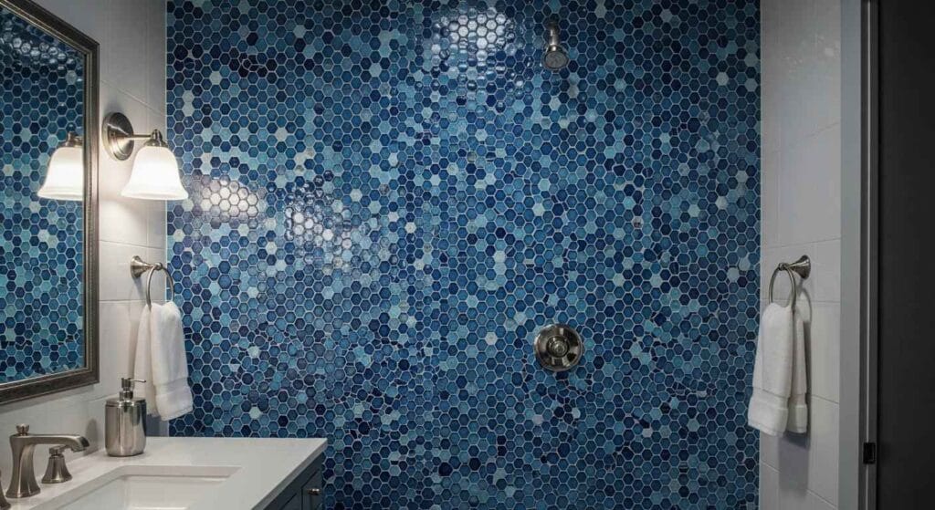 Making a Statement: Accent Walls with Blue Mosaic Tiles