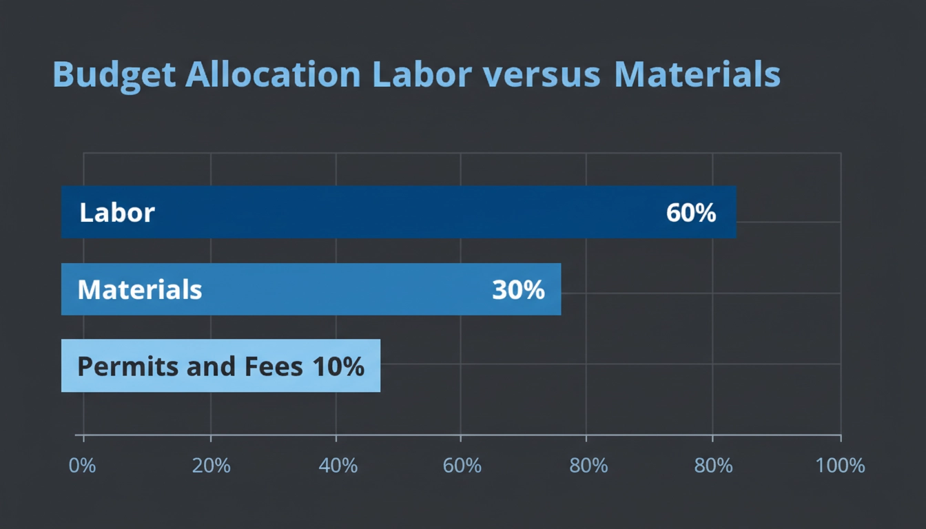 A pie chart titled "Budget Allocation Labor versus Materials" showing data for Labor: 60 percent.