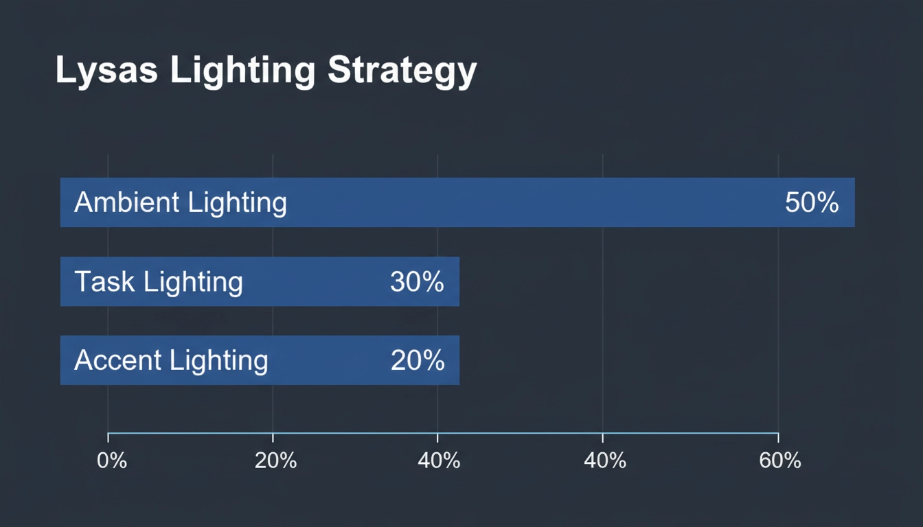 A pie chart titled "Lysas Lighting Strategy" showing data for Ambient Lighting 50 percent.