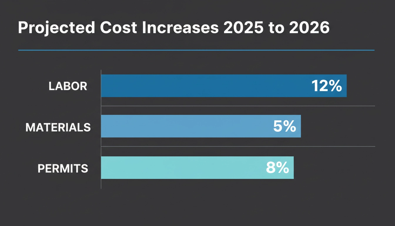A bar chart titled "Projected Cost Increases 2025 to 2026" showing data for Labor 12 percent.