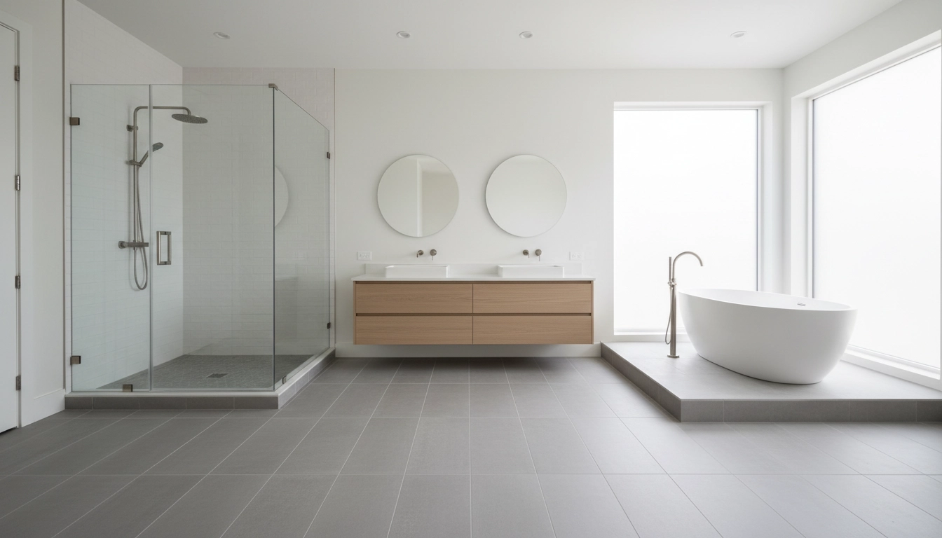 A large primary suite bathroom layout that requires a higher estimate on a bathroom remodel cost calculator.