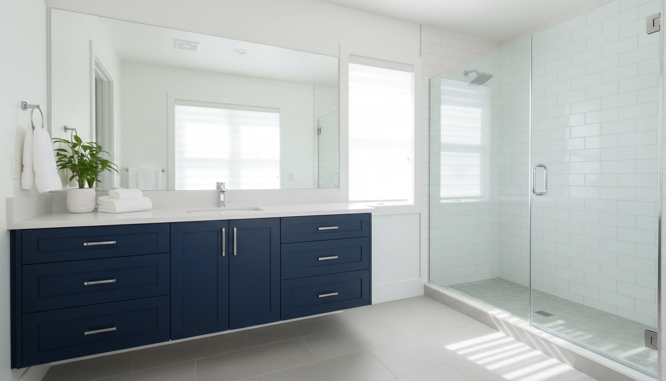 A beautifully finished modern bathroom after using a bathroom remodel cost calculator to stay on budget.