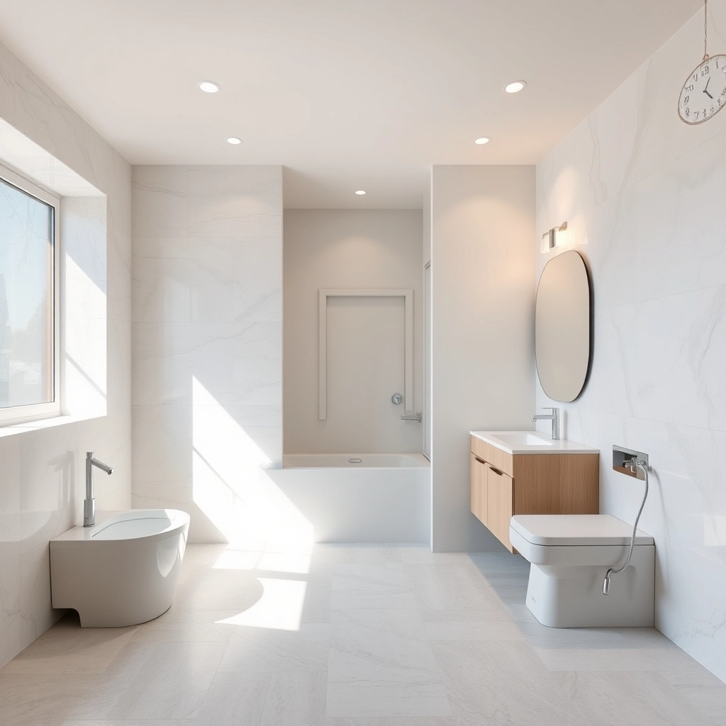 A finished luxury bathroom featuring durable porcelain tiles and high-quality fixtures for long-term longevity.