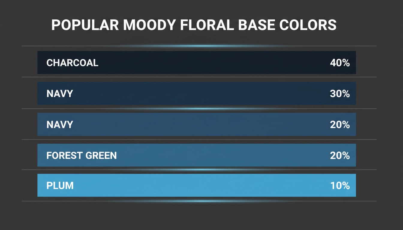 A pie chart titled "Popular Moody Floral Base Colors" showing data for Charcoal 40%.