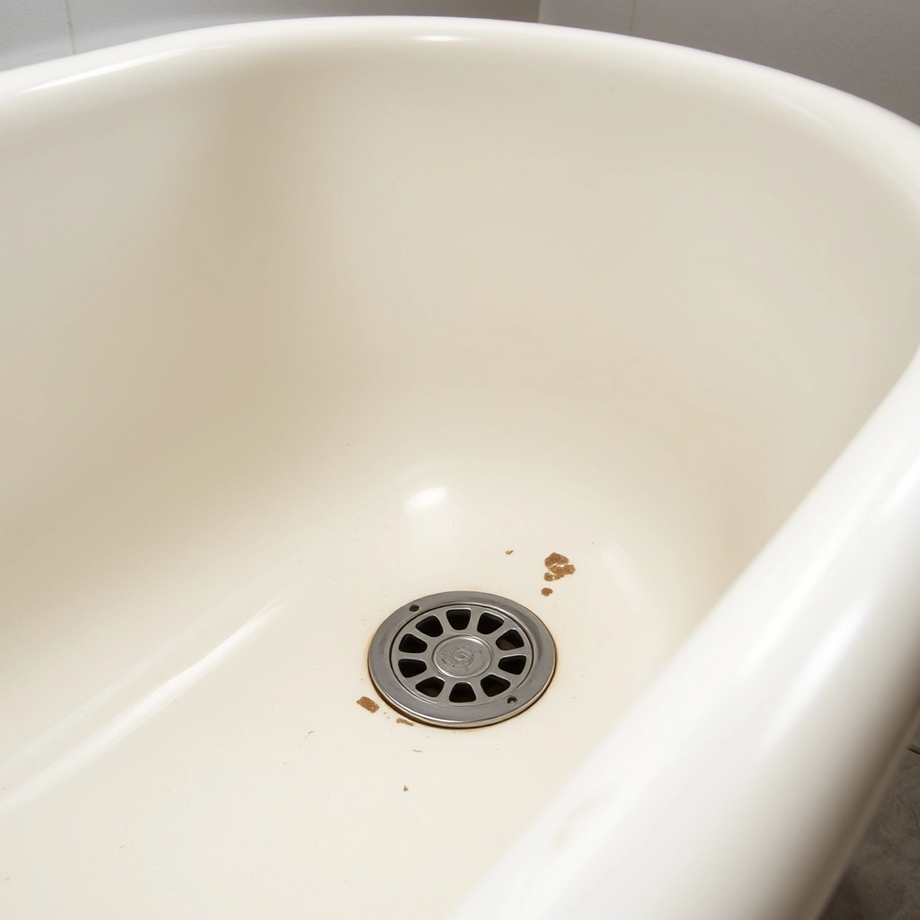 A heavy cast iron bathtub showing surface wear, highlighting why bathtub refinishing cost is lower than replacement.