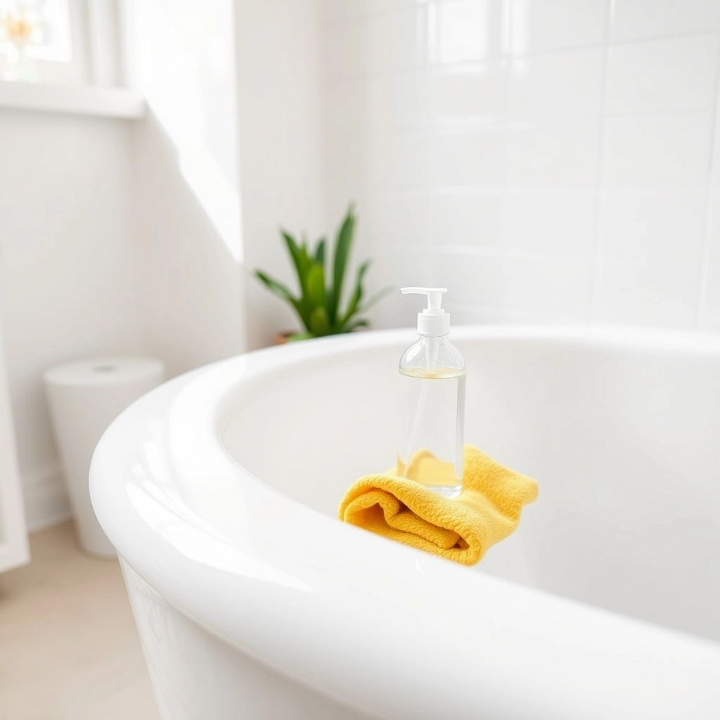 A shiny refinished tub with mild cleaning supplies to maximize the value of the Bathtub Refinishing Cost.