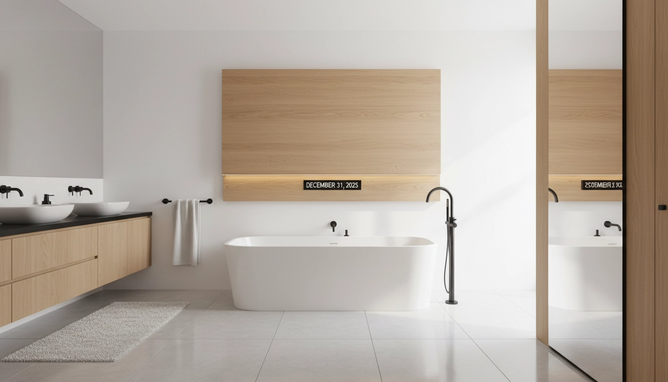 A gleaming white reglazed bathtub in a modern bathroom with 2025 design trends.