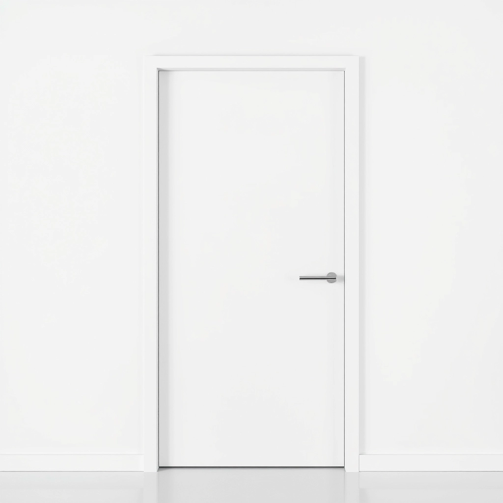 A minimalist frameless door that sits flush with the wall, representing ultra-modern bathroom door ideas.