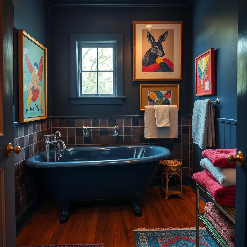 A personalized, colorful bathroom that moves away from boring gray designs.