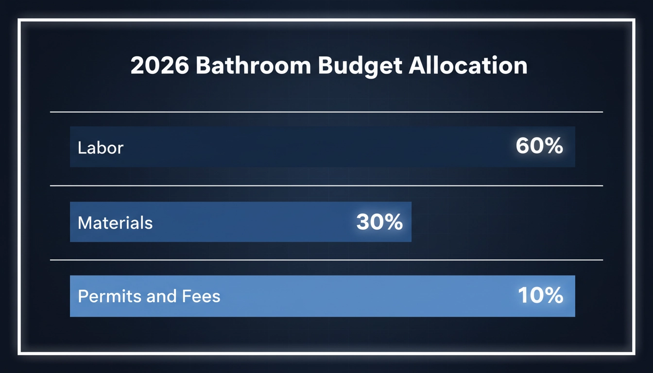 A pie chart titled "2026 Bathroom Budget Allocation" showing data for Labor 60 percent.