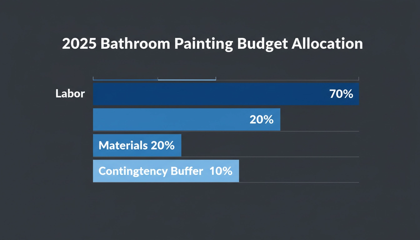 A pie chart titled "2025 Bathroom Painting Budget Allocation" showing data for Labor 70%.