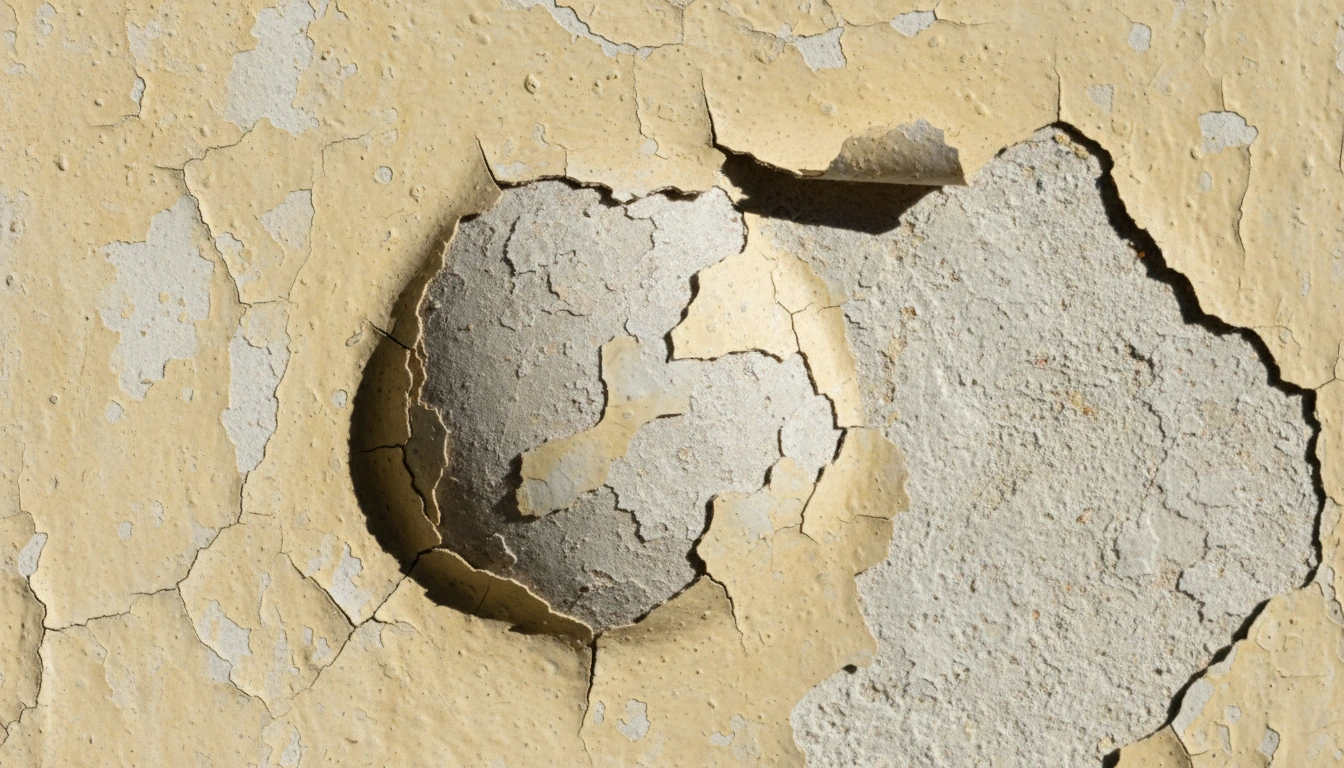 A close-up of cracked and bubbling paint on a bathroom wall, illustrating the result of poor DIY prep or wrong paint choice.