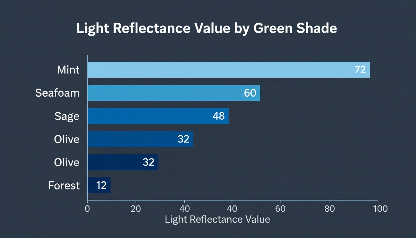 A bar chart titled "Light Reflectance Value by Green Shade" showing data for Mint: 72.