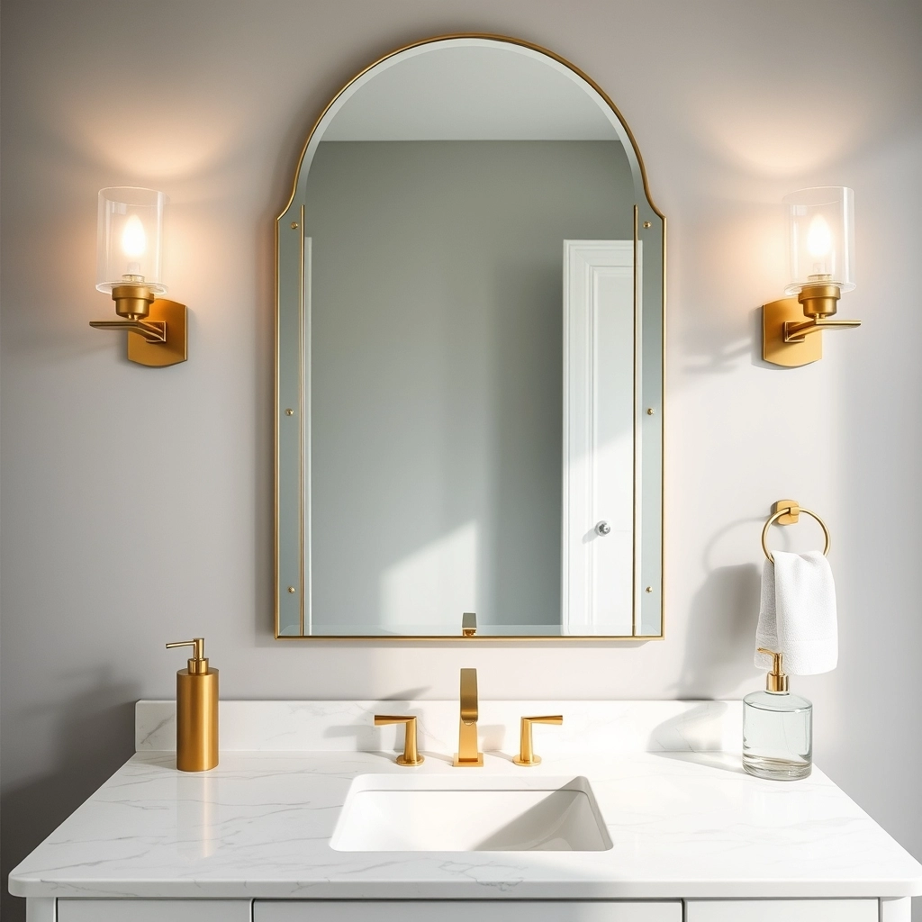 A high-end bathroom vanity with Calacatta marble and elegant wall sconces as part of luxury Guest Bathroom Decorating Ideas.
