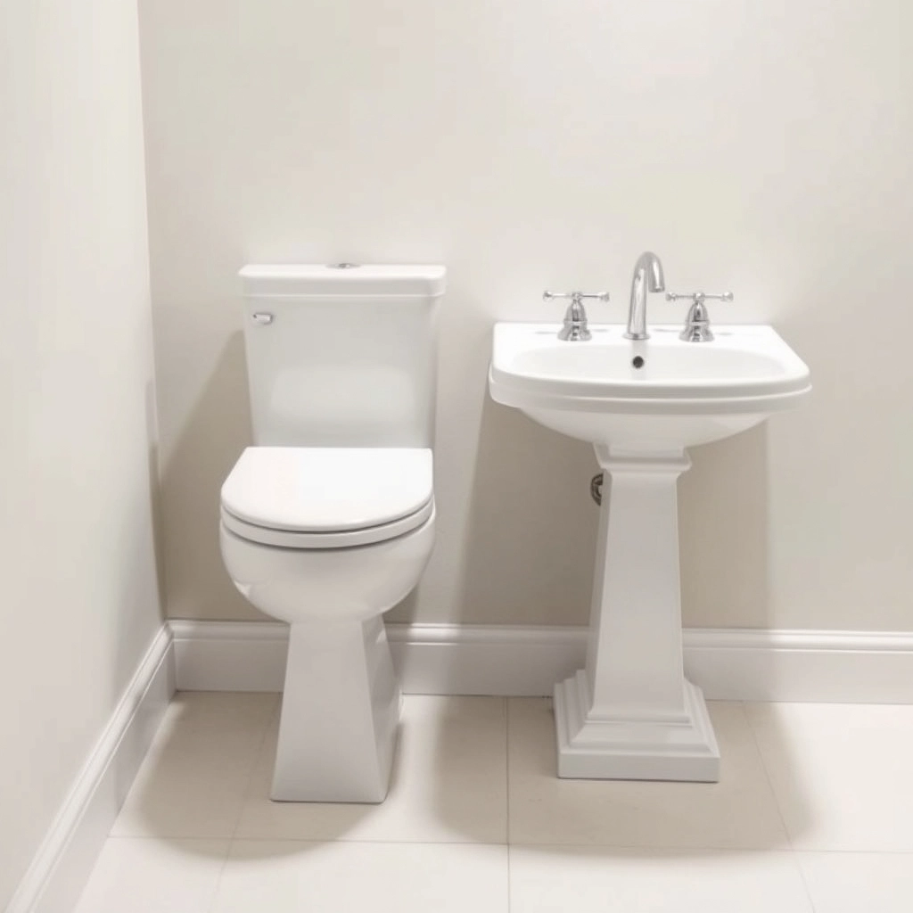 A clean and simple layout featuring only a toilet and sink, demonstrating basic Half Bathroom Ideas.