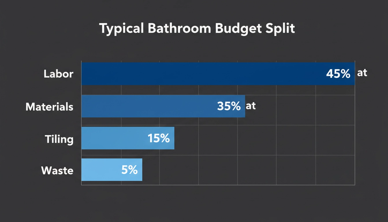 A pie chart titled "Typical Bathroom Budget Split" showing data for Labor 45 percent.