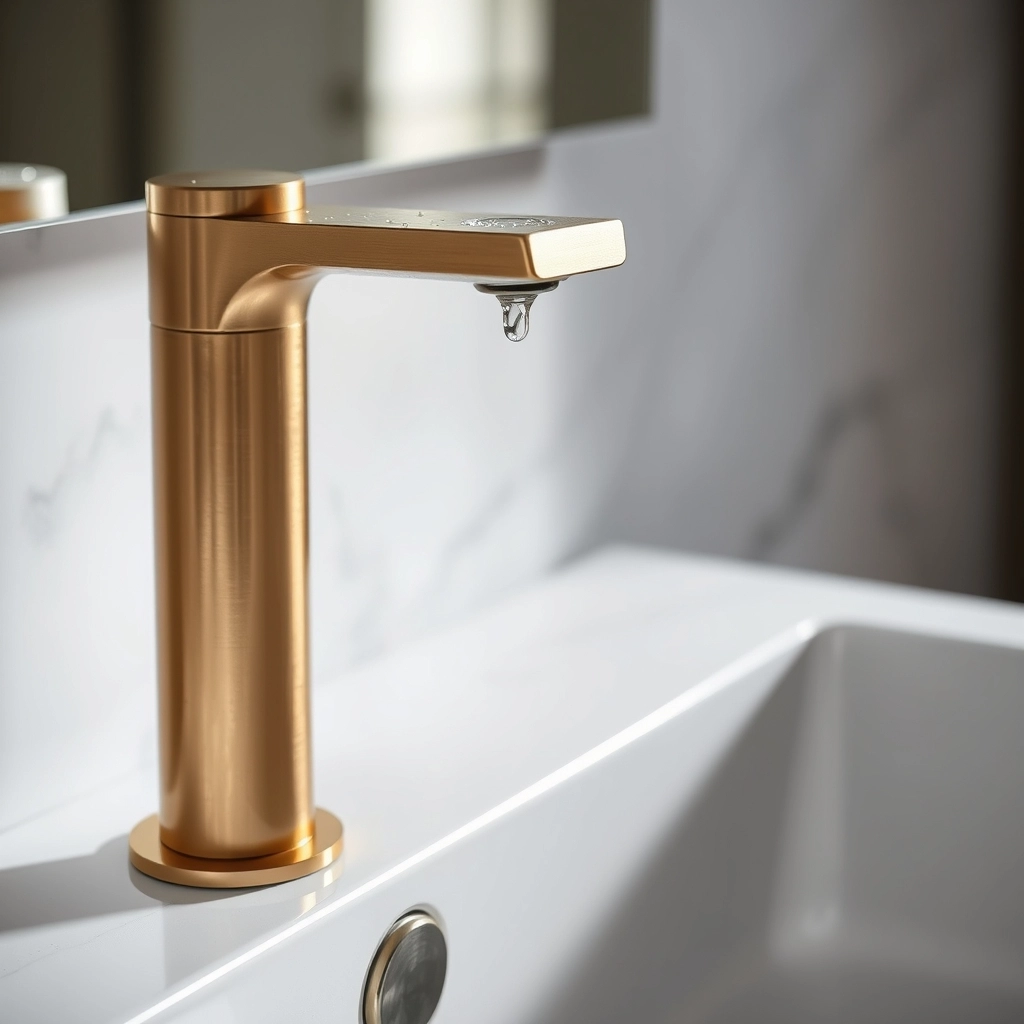 Upgraded designer brass hardware installed during a budget master bathroom remodel.