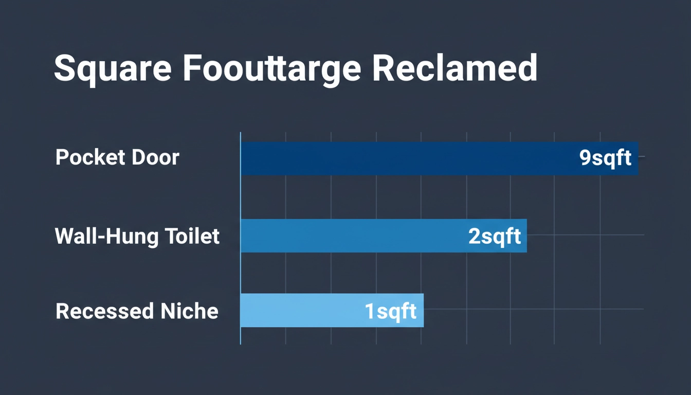 A bar chart titled "Square Footage Reclaimed" showing data for Pocket Door: 9sqft.