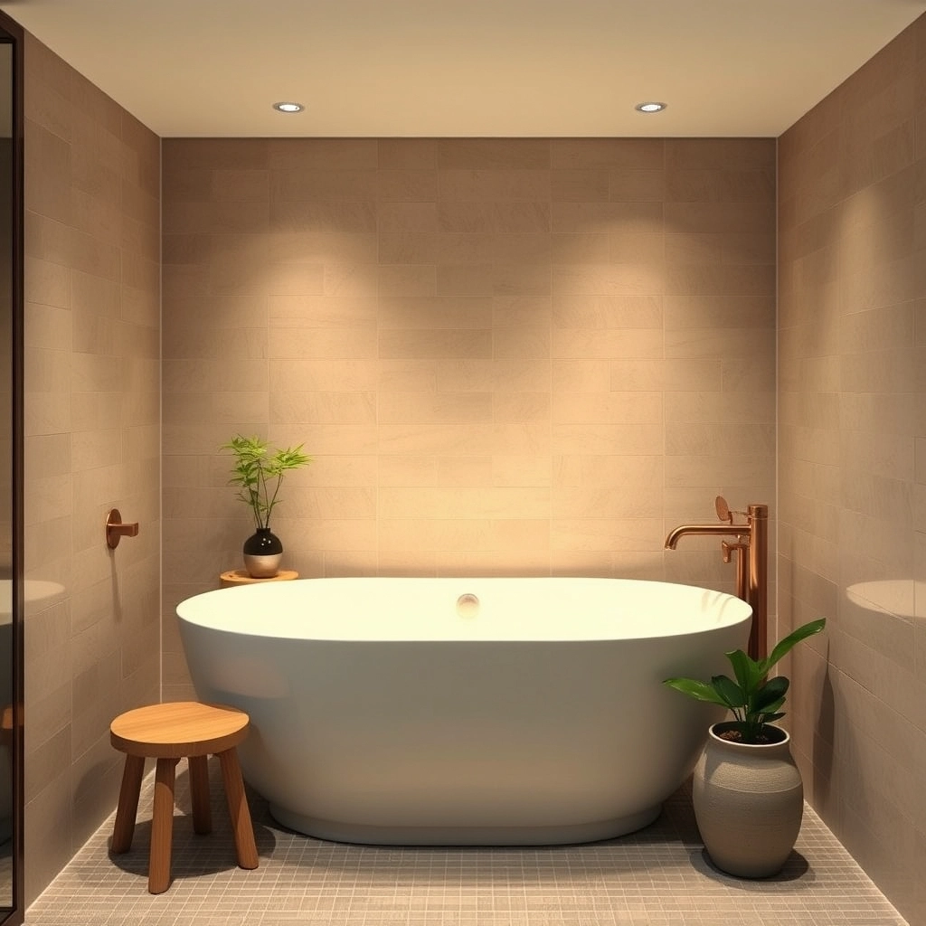 A compact, deep Japanese-style soaking tub positioned in a small bathroom corner.