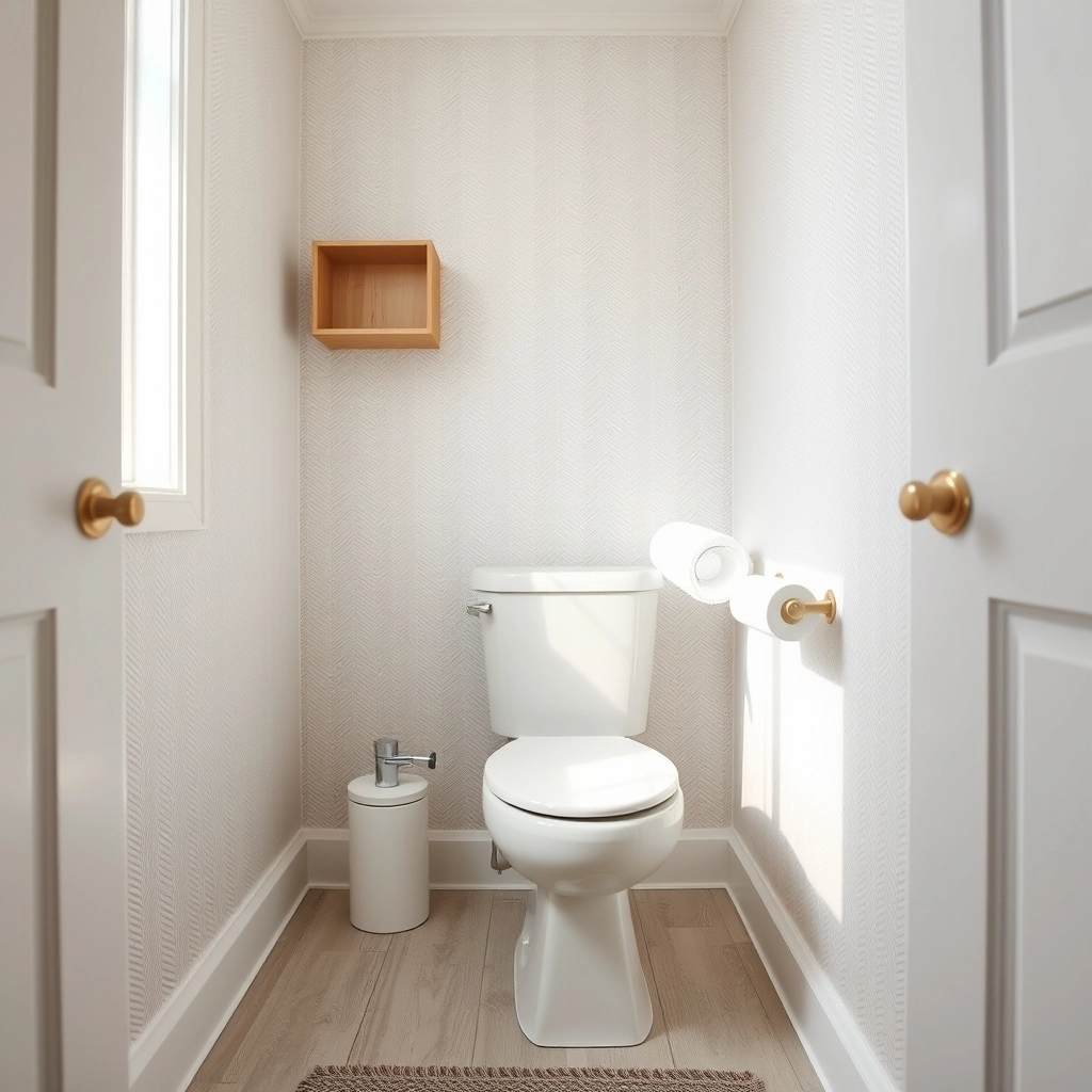 A simple and clean half-bath layout featuring a porcelain toilet and a small vanity without a shower or tub.