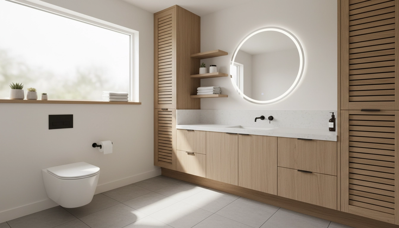 A well-organized modern bathroom demonstrating seamless integration of various toilet roll storage ideas.