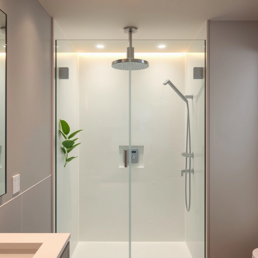 A finished, clean bathroom with soft lighting and a new shower, the result of a well-planned typical bathroom remodel cost.