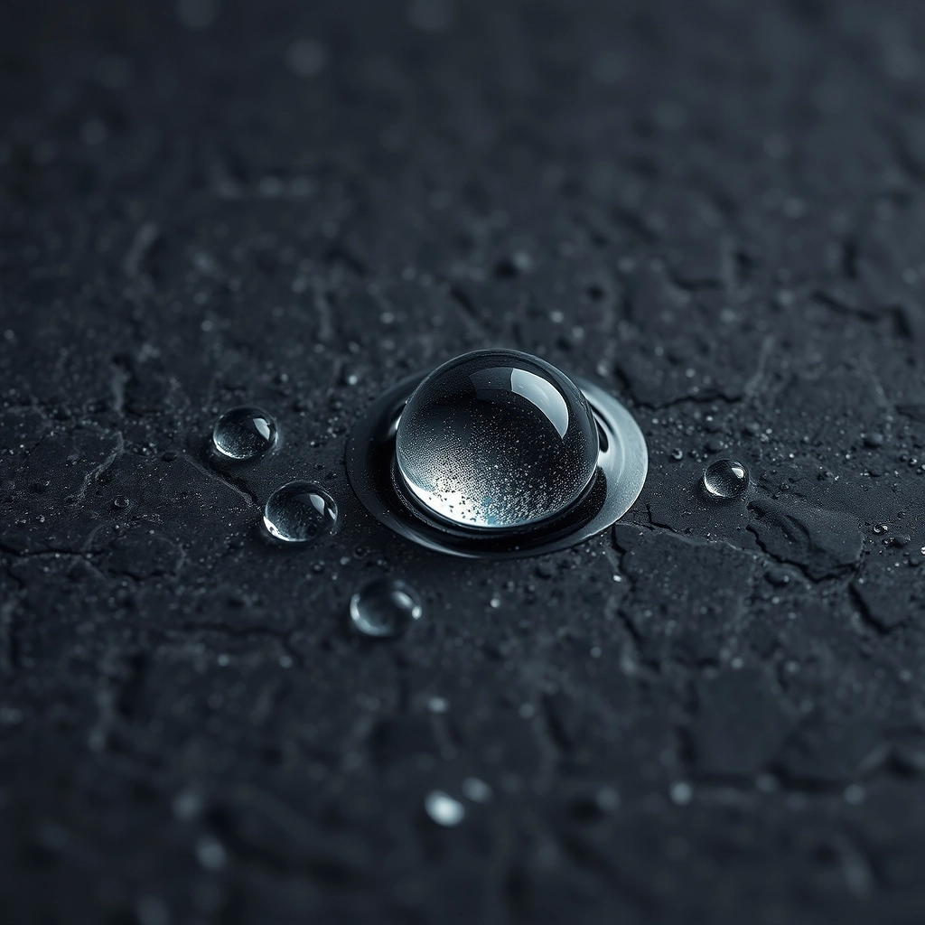 Close-up of water droplets beading on a high-density porcelain tile, demonstrating the best tile for shower walls for water resistance.