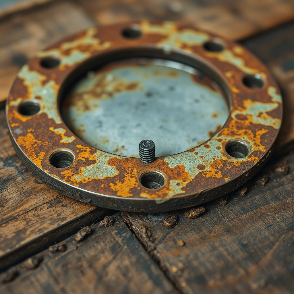 A close-up of a rusted and damaged closet flange that can increase the toilet installation cost.